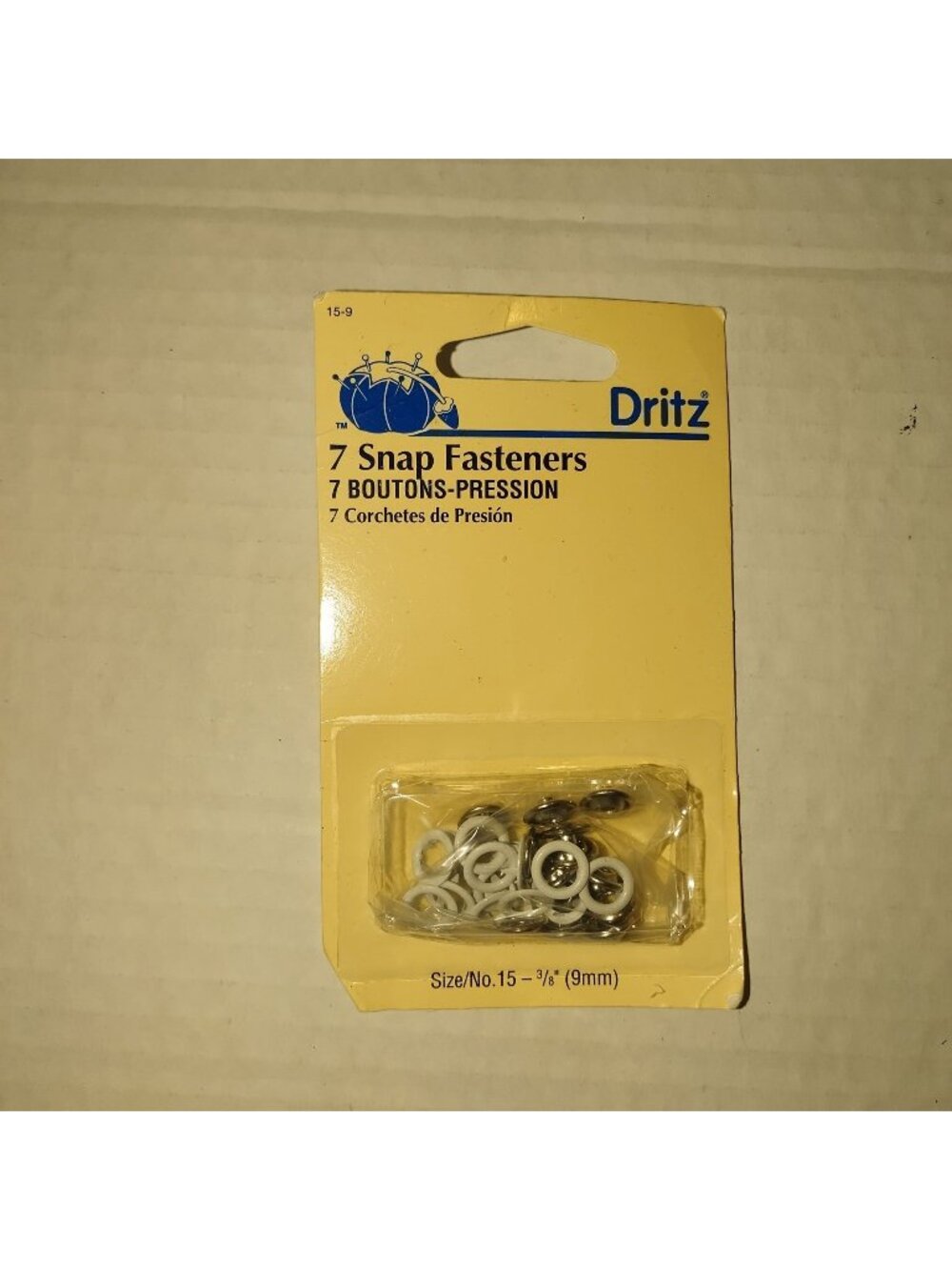 Dritz 7 Snap Fasteners Size 15 3/8" (9mm) For Light To Medium Fabrics -new